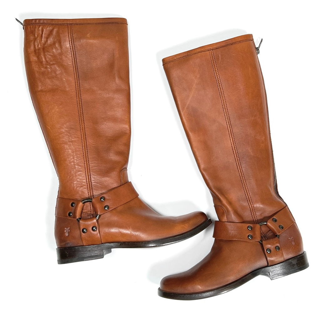 NEW Frye Womans Boots Brown Leather Harness Moto Tall Boots Size 6